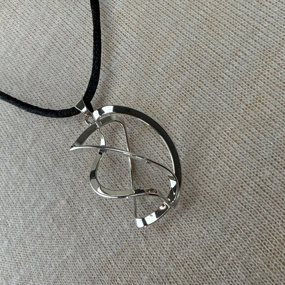 Silver Tone Spiral Pendant Necklace Black Cord - Picture 3 of 5